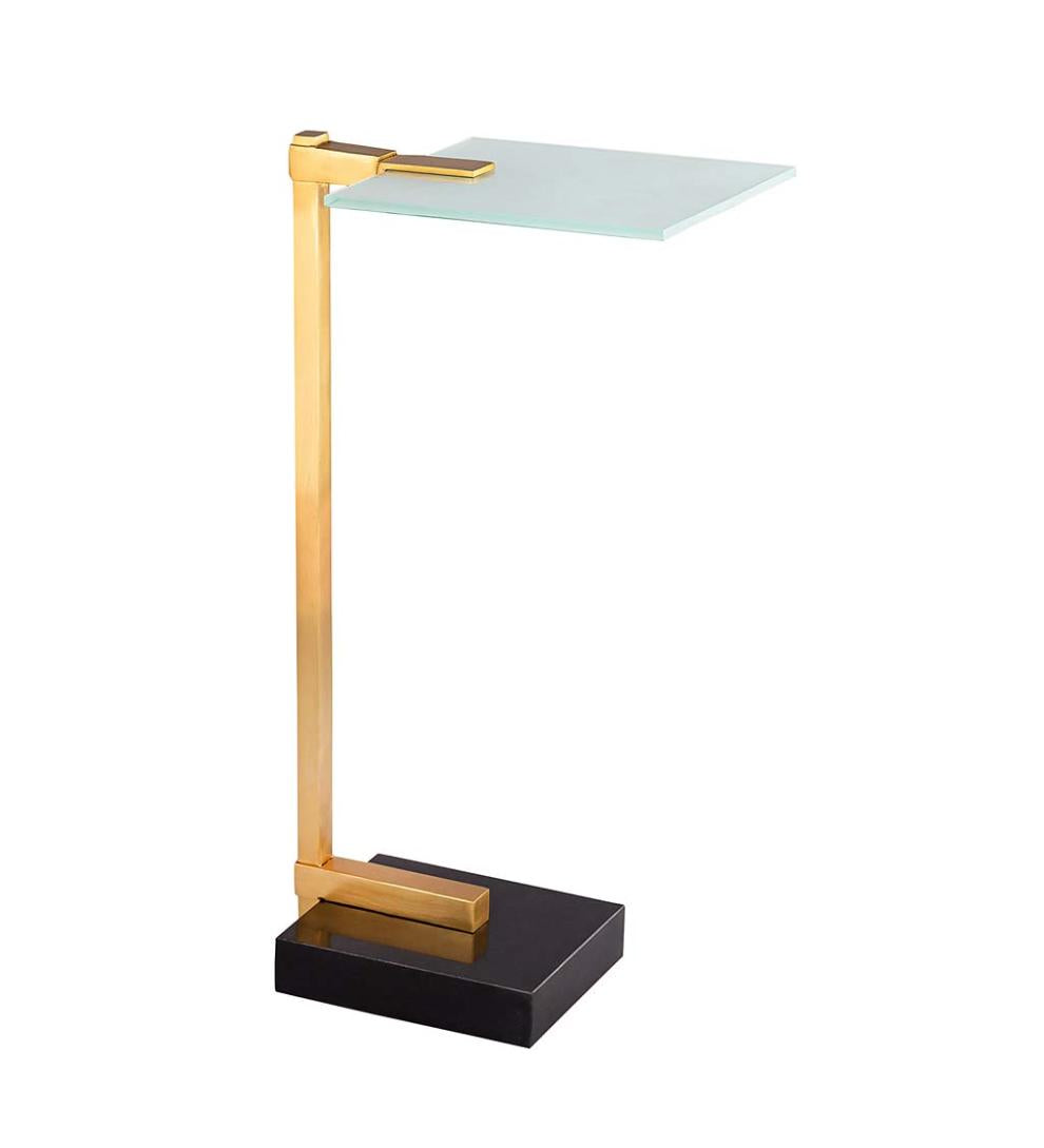 Plow & Hearth Accent Tables Indoor Living Frosted Glass Demitri C-Shaped Drink Table - Gold