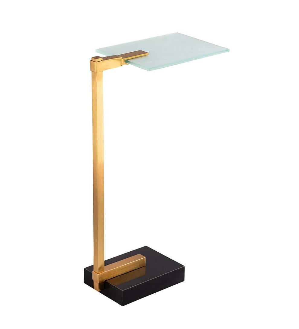 Plow & Hearth Accent Tables Indoor Living Frosted Glass Demitri C-Shaped Drink Table - Gold