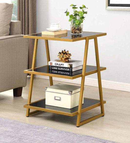 Plow & Hearth Accent Tables Indoor Living Gold And Black 3-Shelf Accent Table - Black/Gold