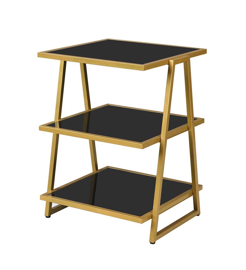 Plow & Hearth Accent Tables Indoor Living Gold And Black 3-Shelf Accent Table - Black/Gold