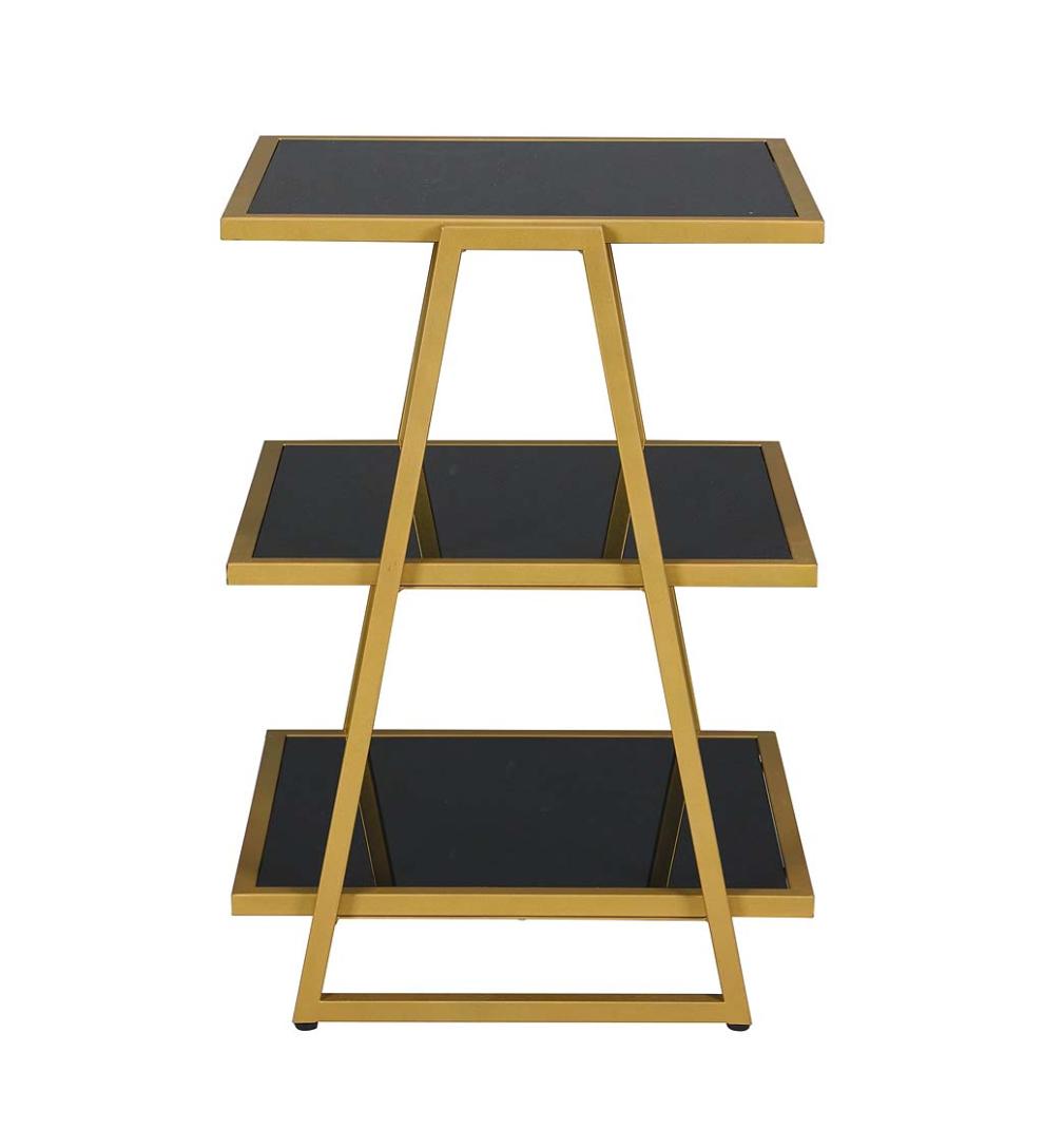 Plow & Hearth Accent Tables Indoor Living Gold And Black 3-Shelf Accent Table - Black/Gold