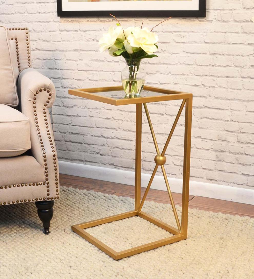 Plow & Hearth Accent Tables Indoor Living Gold And Black C-Shaped Accent Table - Black/Gold