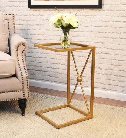 Plow & Hearth Accent Tables Indoor Living Gold And Black C-Shaped Accent Table - Black/Gold