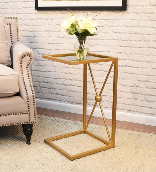 Plow & Hearth Accent Tables Indoor Living Gold And Black C-Shaped Accent Table - Black/Gold