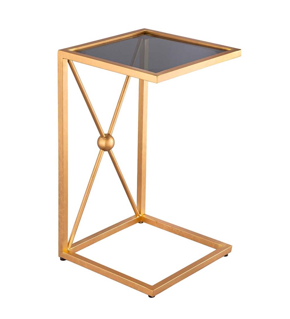 Plow & Hearth Accent Tables Indoor Living Gold And Black C-Shaped Accent Table - Black/Gold