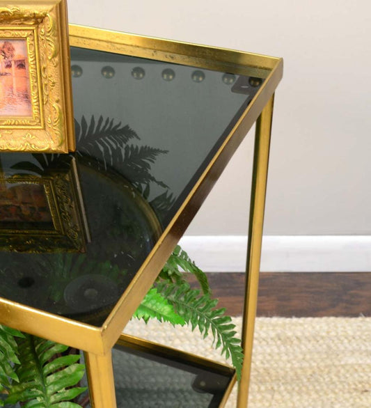 Plow & Hearth Accent Tables Indoor Living Gold And Black Square Accent Table With Shelf - Black/Gold