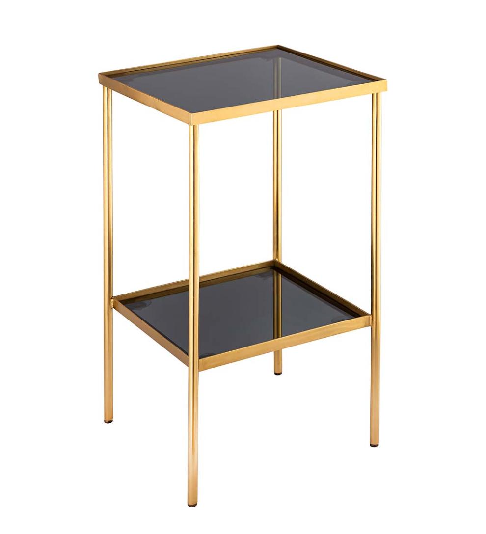 Plow & Hearth Accent Tables Indoor Living Gold And Black Square Accent Table With Shelf - Black/Gold