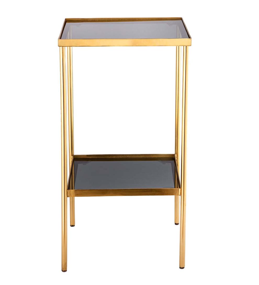 Plow & Hearth Accent Tables Indoor Living Gold And Black Square Accent Table With Shelf - Black/Gold