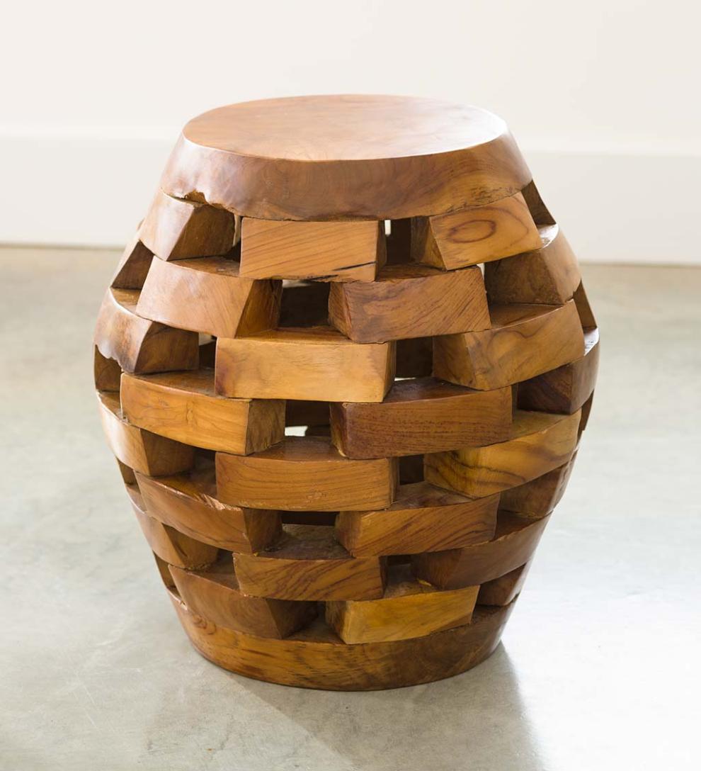Plow & Hearth Accent Tables Indoor Living Habini Teak Oval Puzzle Stool