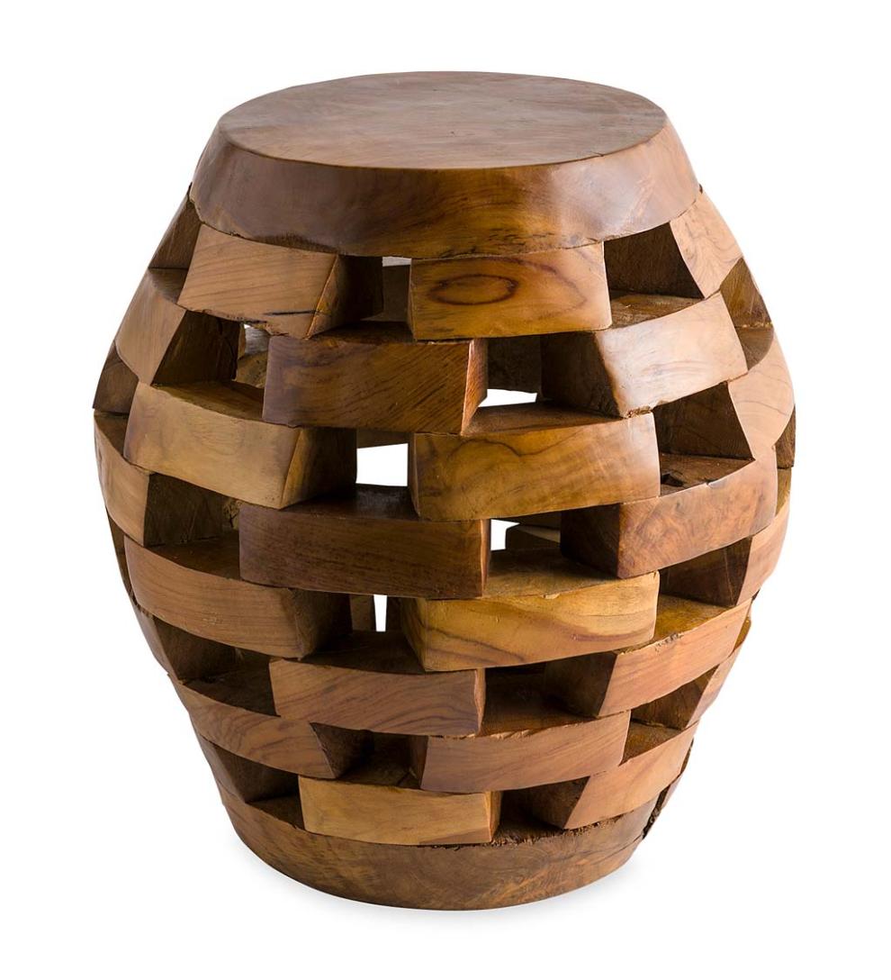 Plow & Hearth Accent Tables Indoor Living Habini Teak Oval Puzzle Stool