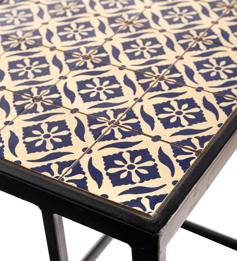 Plow & Hearth Accent Tables Indoor Living Handmade Ceramic Tile Nesting Tables, Set Of 2