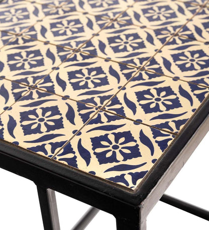 Plow & Hearth Accent Tables Indoor Living Handmade Ceramic Tile Nesting Tables, Set Of 2