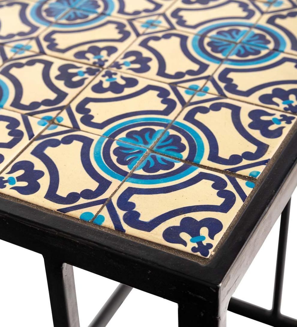 Plow & Hearth Accent Tables Indoor Living Handmade Ceramic Tile Nesting Tables, Set Of 2