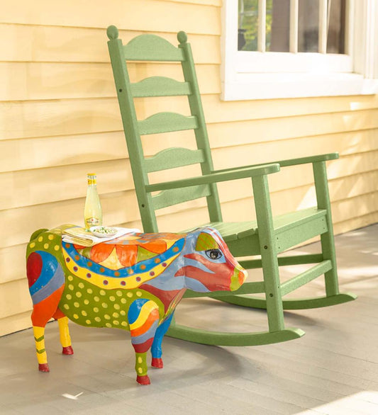 Plow & Hearth Accent Tables Indoor Living Handmade Colorful Painted Folk Art Cow Metal Side Table