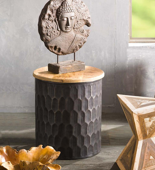 Plow & Hearth Accent Tables Indoor Living Honeycomb Metal With Reclaimed Wood Top Side Table