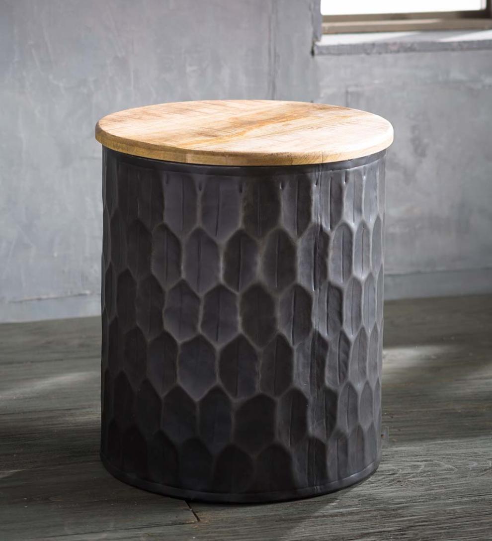 Plow & Hearth Accent Tables Indoor Living Honeycomb Metal With Reclaimed Wood Top Side Table