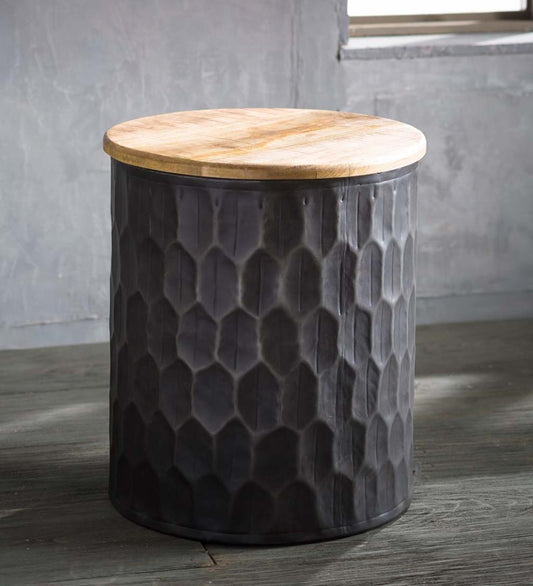 Plow & Hearth Accent Tables Indoor Living Honeycomb Metal With Reclaimed Wood Top Side Table