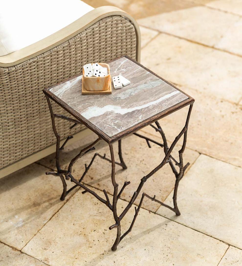 Plow & Hearth Accent Tables Indoor Living Indoor/Outdoor Branchwater Accent Table With Marble Top