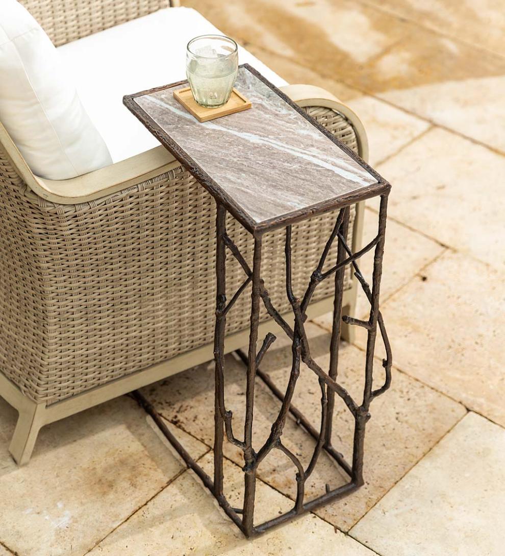 Plow & Hearth Accent Tables Indoor Living Indoor/Outdoor Branchwater Pull-Up Table With Marble Top
