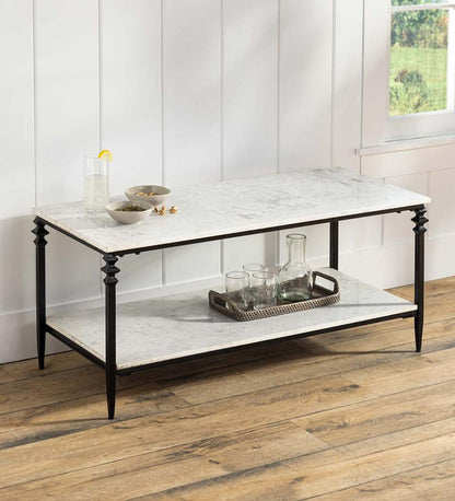 Plow & Hearth Accent Tables Indoor Living Indoor/Outdoor Nottoway White Marble Cocktail Table