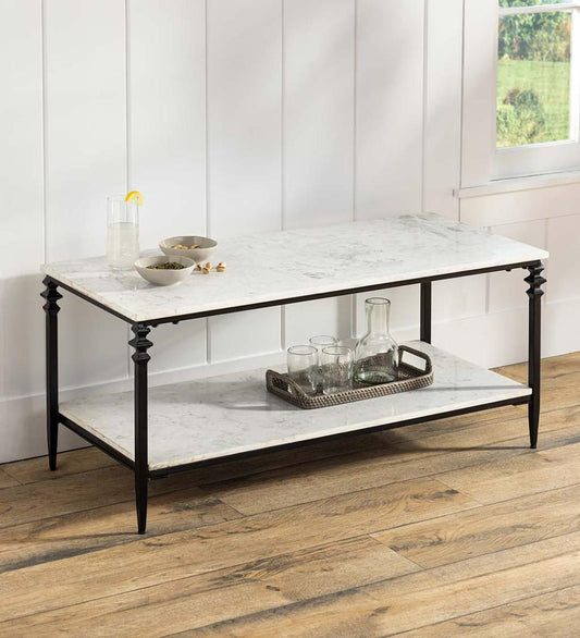 Plow & Hearth Accent Tables Indoor Living Indoor/Outdoor Nottoway White Marble Cocktail Table