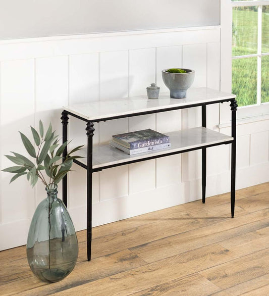 Plow & Hearth Accent Tables Indoor Living Indoor/Outdoor Nottoway White Marble Console Table