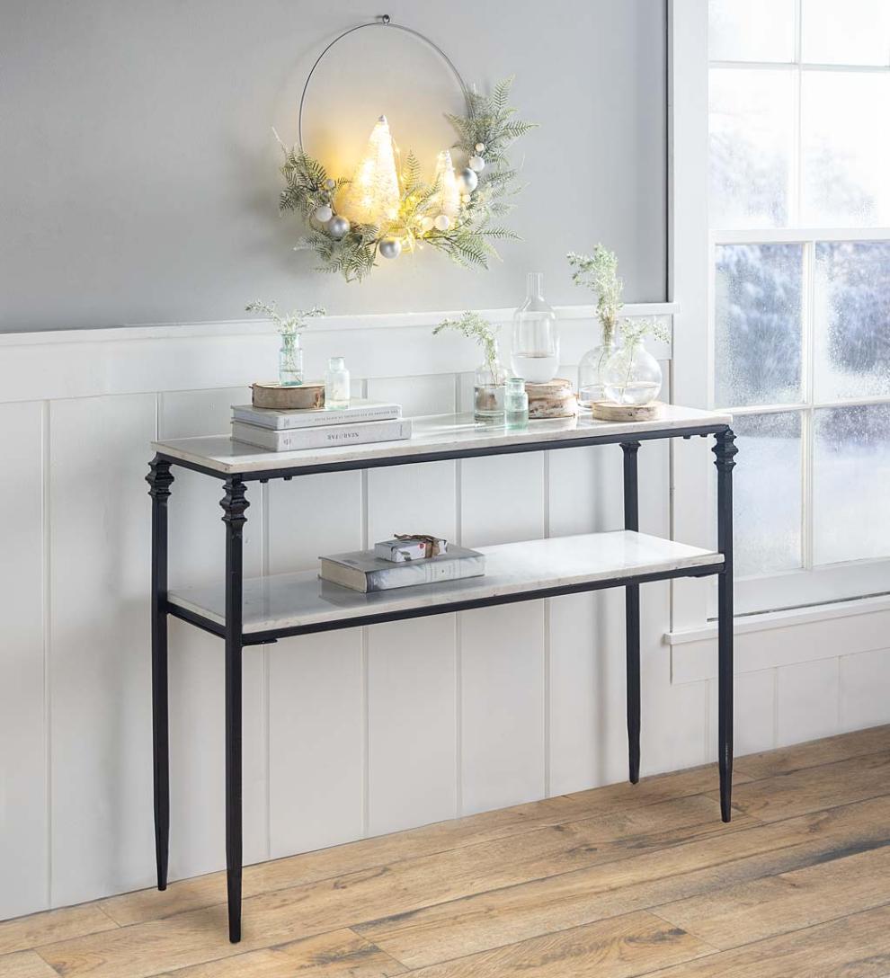 Plow & Hearth Accent Tables Indoor Living Indoor/Outdoor Nottoway White Marble Console Table