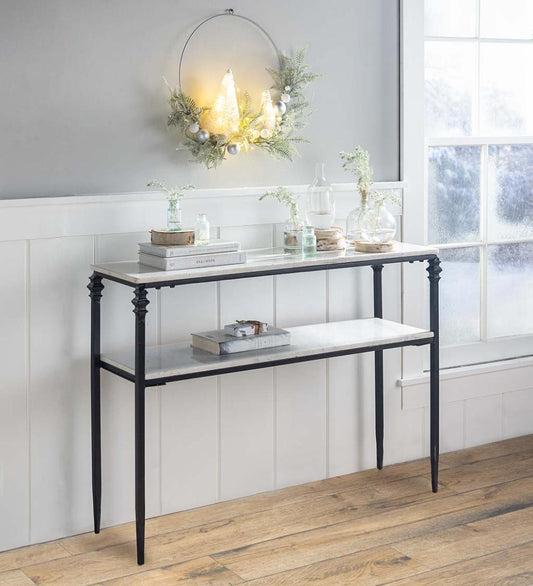 Plow & Hearth Accent Tables Indoor Living Indoor/Outdoor Nottoway White Marble Console Table