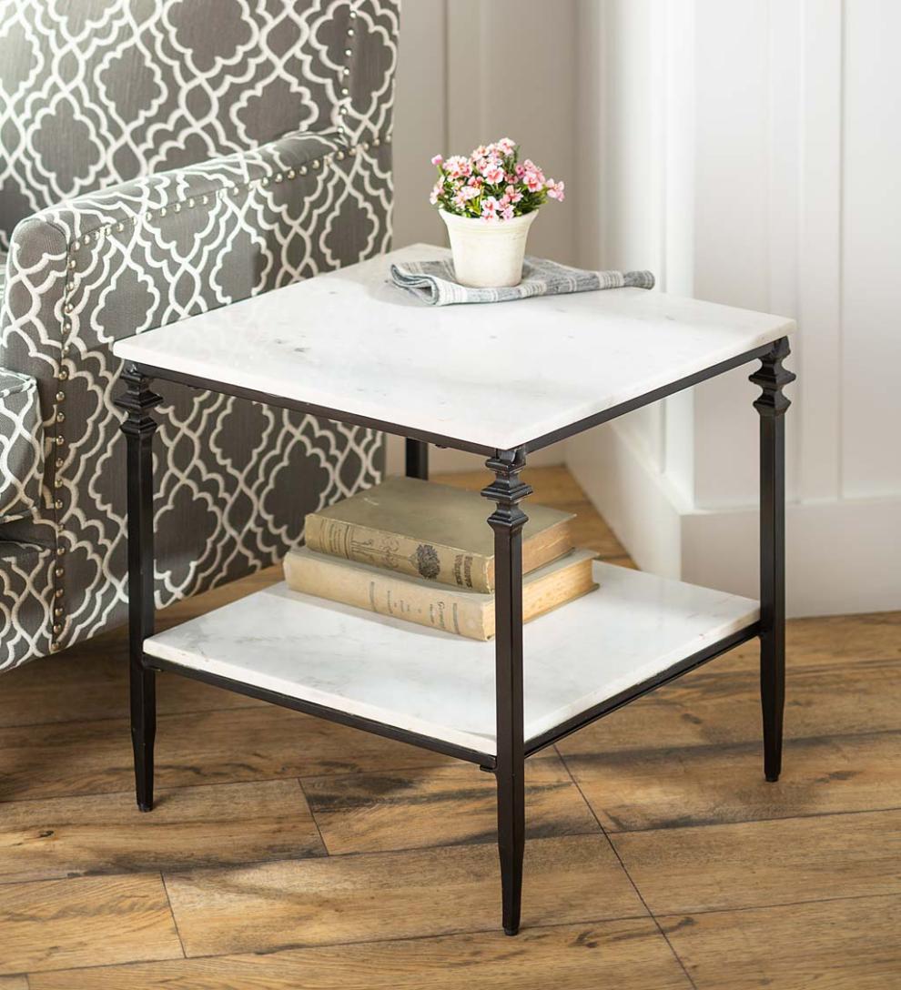 Plow & Hearth Accent Tables Indoor Living Indoor/Outdoor Nottoway White Marble End Table