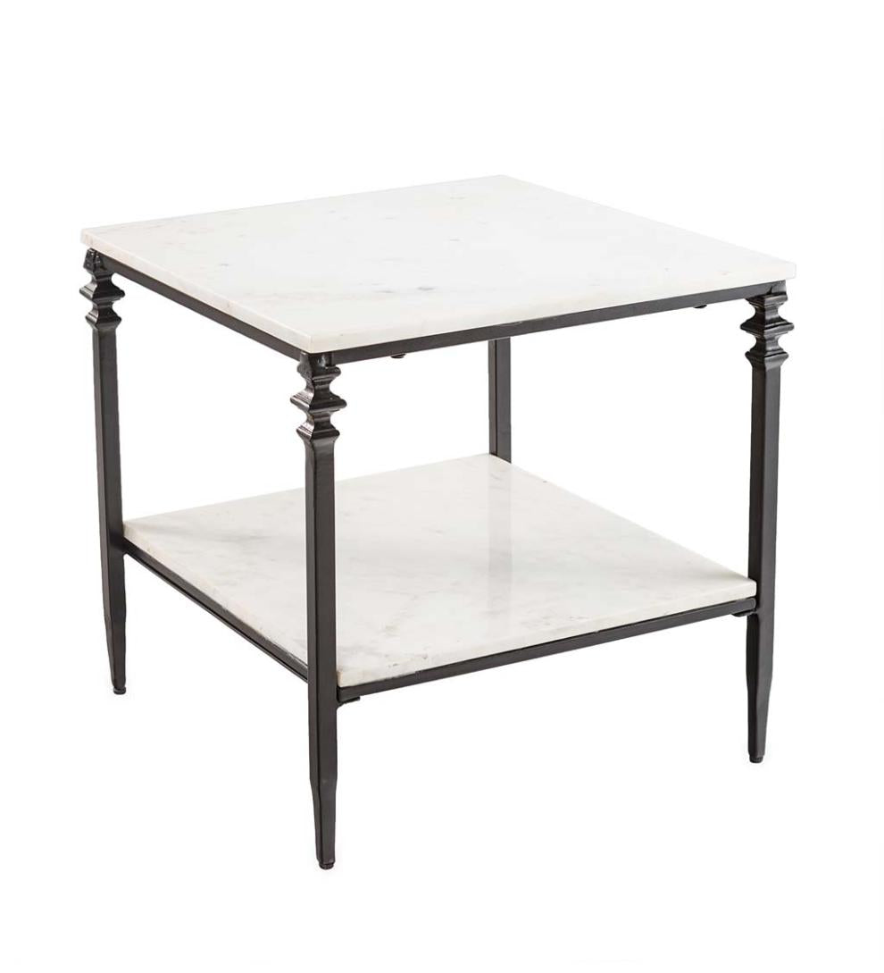 Plow & Hearth Accent Tables Indoor Living Indoor/Outdoor Nottoway White Marble End Table