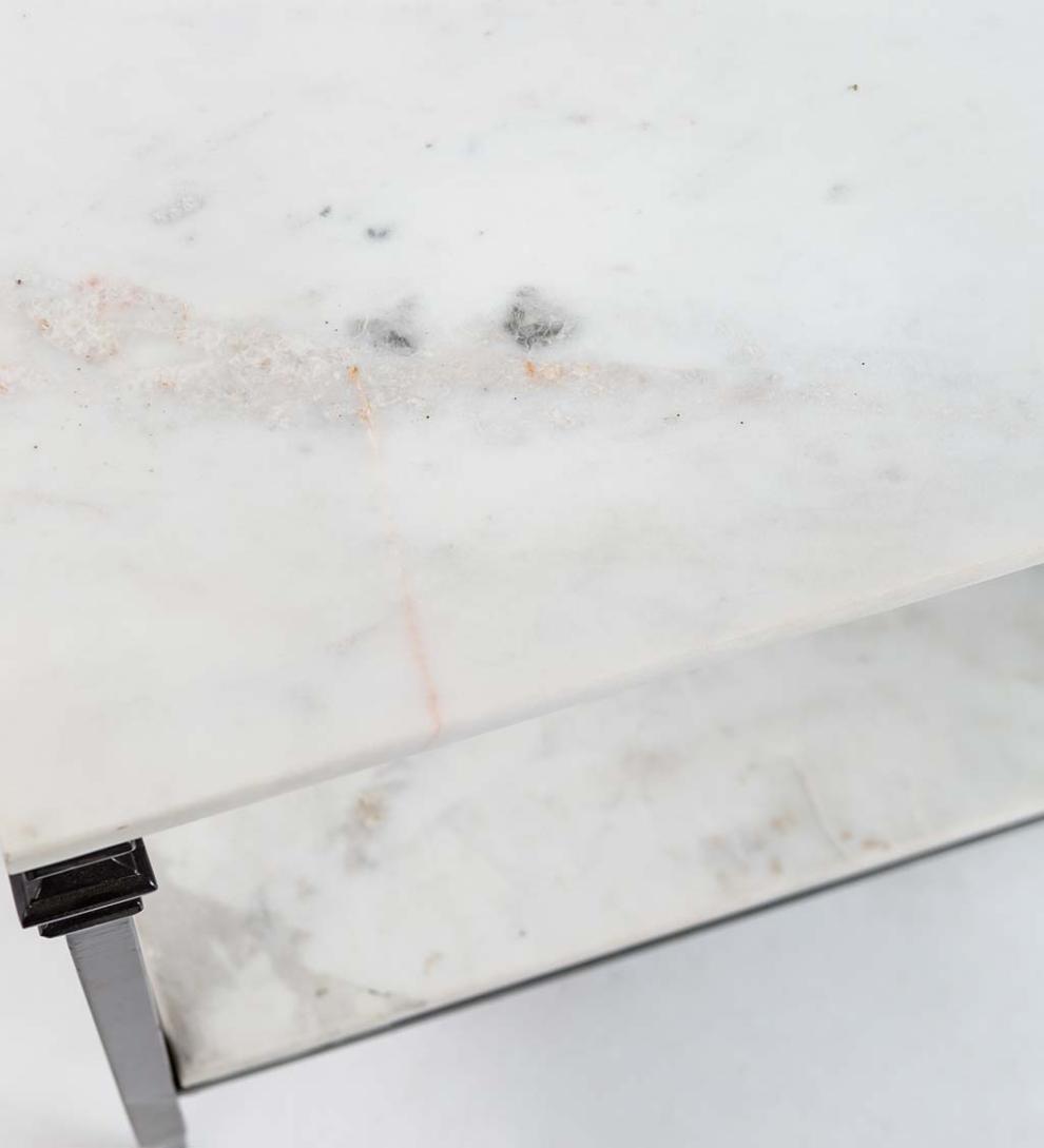 Plow & Hearth Accent Tables Indoor Living Indoor/Outdoor Nottoway White Marble End Table