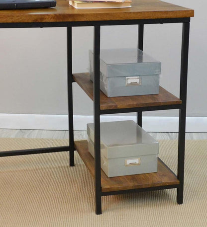 Plow & Hearth Accent Tables Indoor Living Industrial-Style Wood And Metal Desk With Shelves - Chestnut