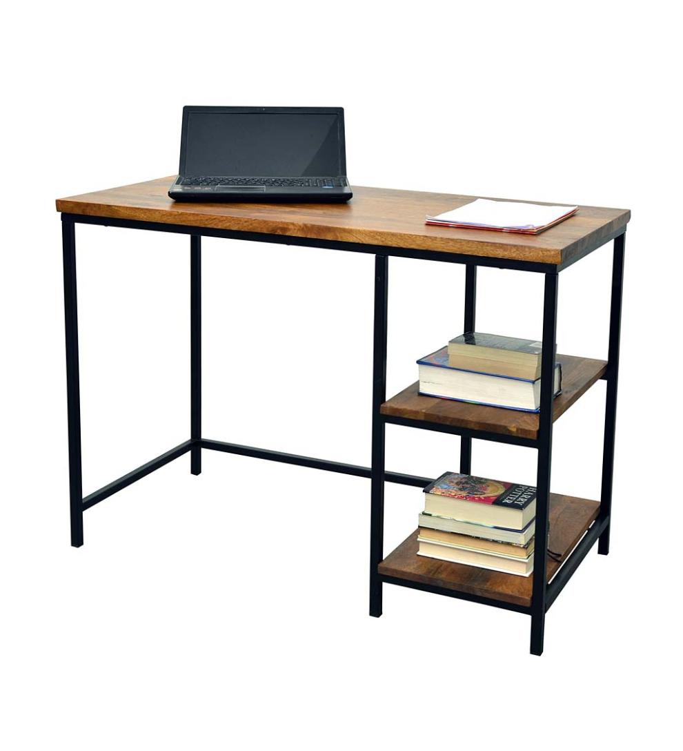 Plow & Hearth Accent Tables Indoor Living Industrial-Style Wood And Metal Desk With Shelves - Chestnut