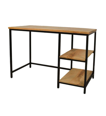 Plow & Hearth Accent Tables Indoor Living Industrial-Style Wood And Metal Desk With Shelves - Chestnut