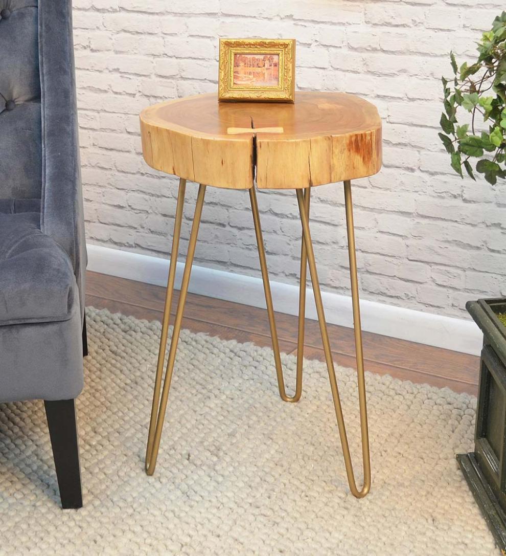 Plow & Hearth Accent Tables Indoor Living Live Edge Acacia Wood Accent Table With Hairpin Legs - Black