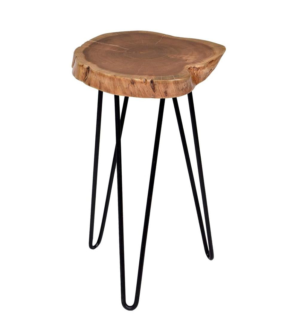 Plow & Hearth Accent Tables Indoor Living Live Edge Acacia Wood Accent Table With Hairpin Legs - Black