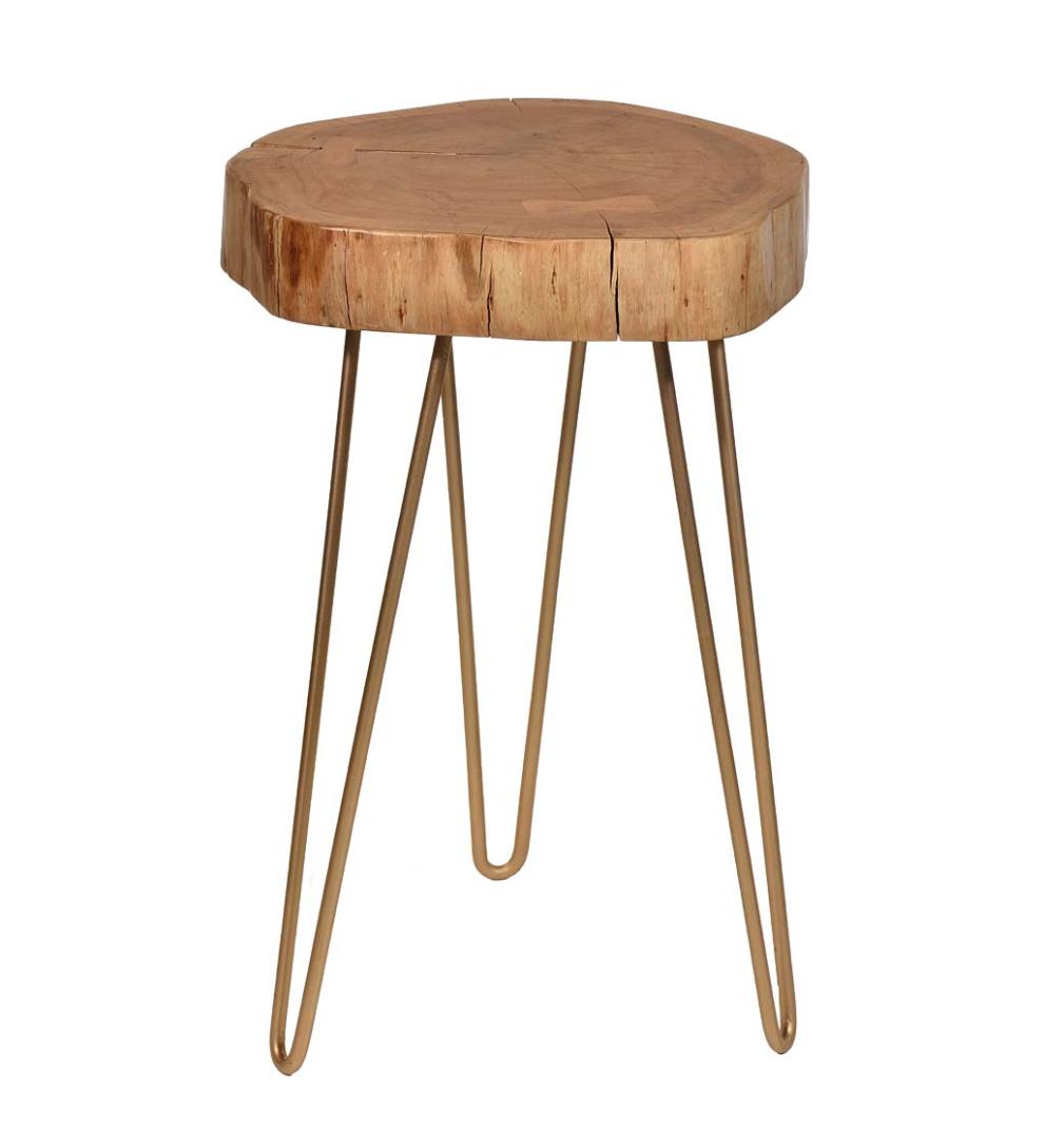 Plow & Hearth Accent Tables Indoor Living Live Edge Acacia Wood Accent Table With Hairpin Legs - Black