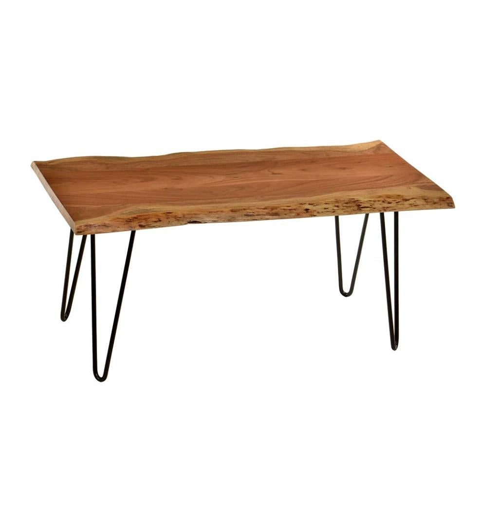 Plow & Hearth Accent Tables Indoor Living Live Edge Acacia Wood Bench/Table With Hairpin Legs - Black