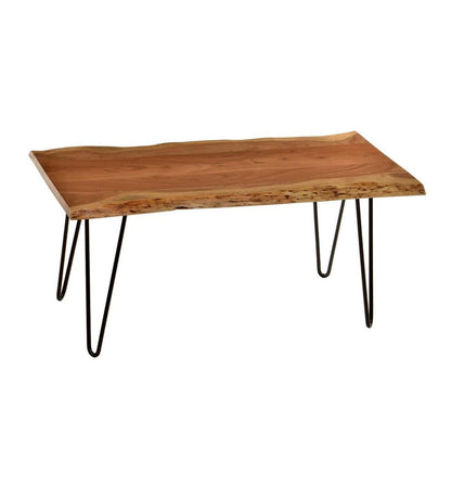 Plow & Hearth Accent Tables Indoor Living Live Edge Acacia Wood Bench/Table With Hairpin Legs - Black
