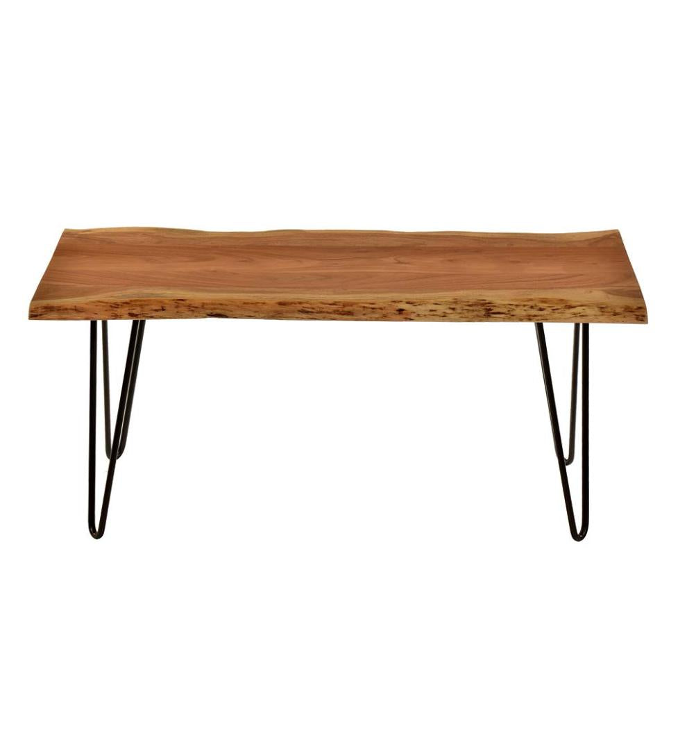 Plow & Hearth Accent Tables Indoor Living Live Edge Acacia Wood Bench/Table With Hairpin Legs - Black