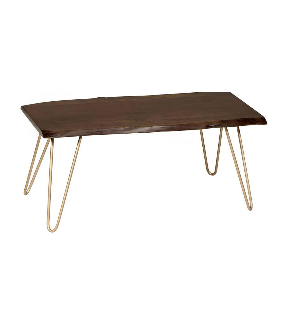 Plow & Hearth Accent Tables Indoor Living Live Edge Acacia Wood Bench/Table With Hairpin Legs - Black