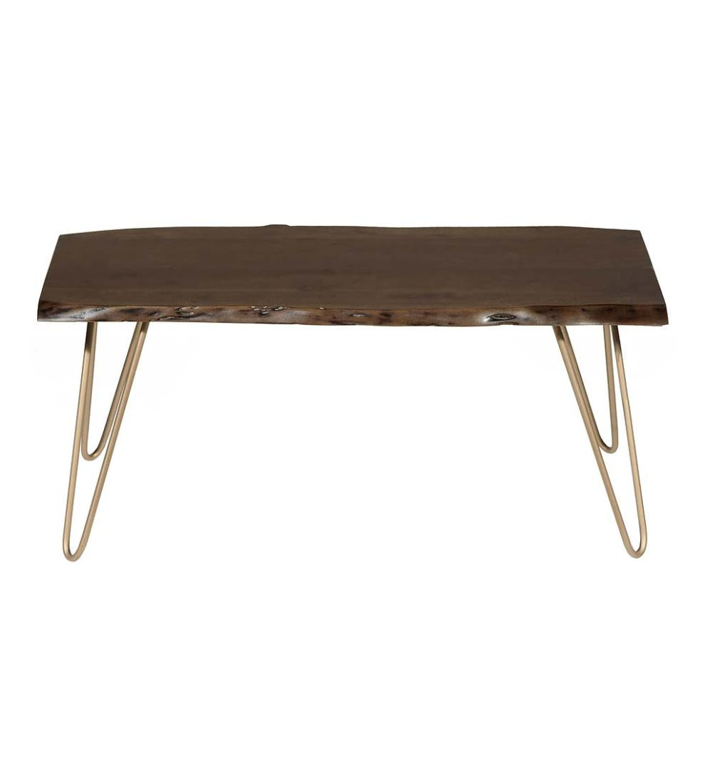 Plow & Hearth Accent Tables Indoor Living Live Edge Acacia Wood Bench/Table With Hairpin Legs - Black