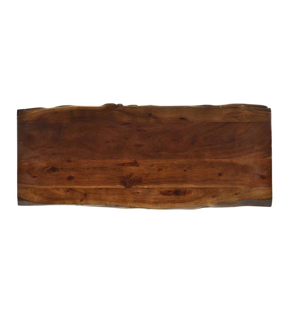 Plow & Hearth Accent Tables Indoor Living Live Edge Acacia Wood Bench/Table With Hairpin Legs - Black