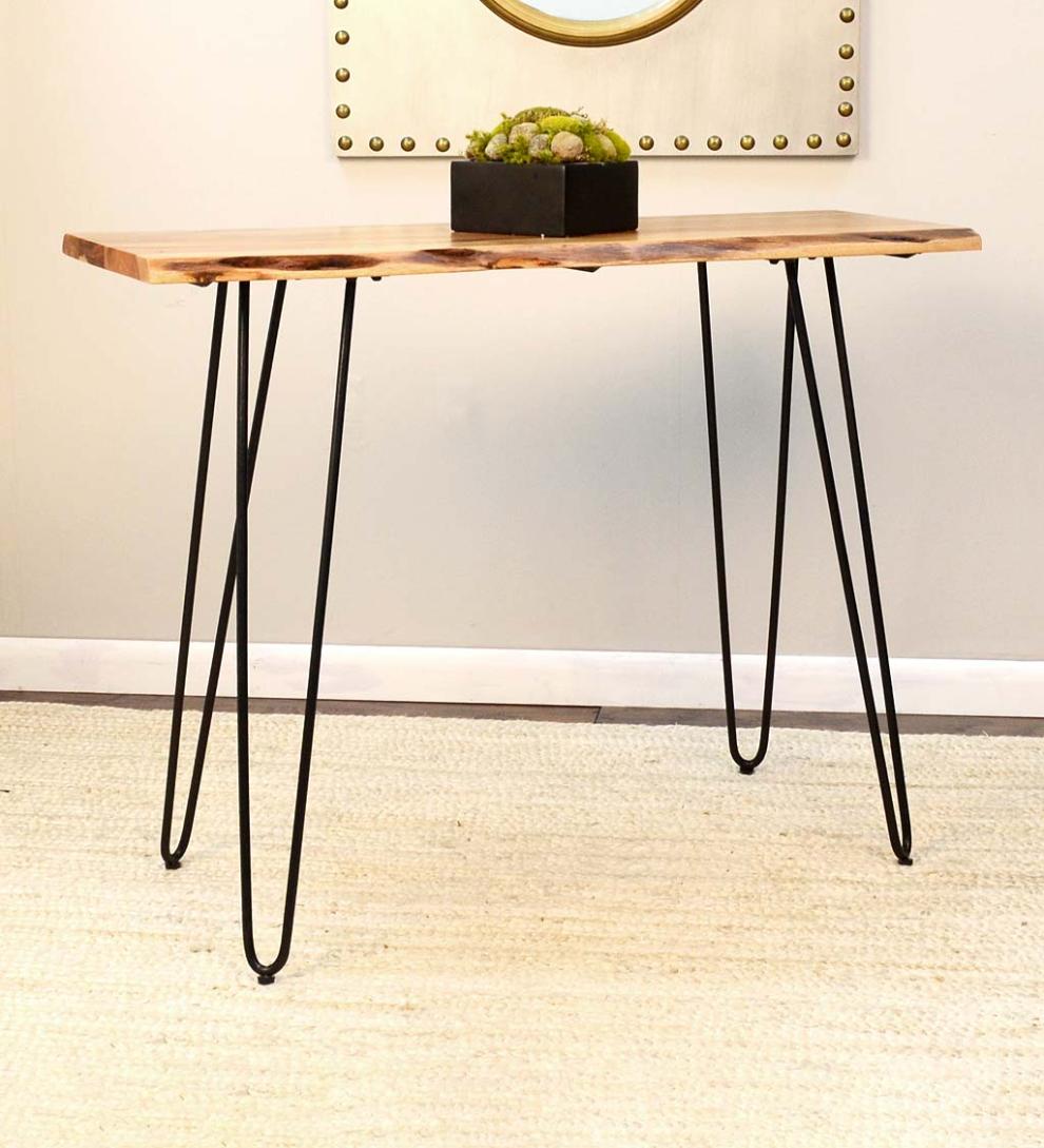Plow & Hearth Accent Tables Indoor Living Live Edge Acacia Wood Console Table With Hairpin Legs - Black