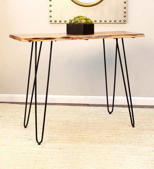 Plow & Hearth Accent Tables Indoor Living Live Edge Acacia Wood Console Table With Hairpin Legs - Black