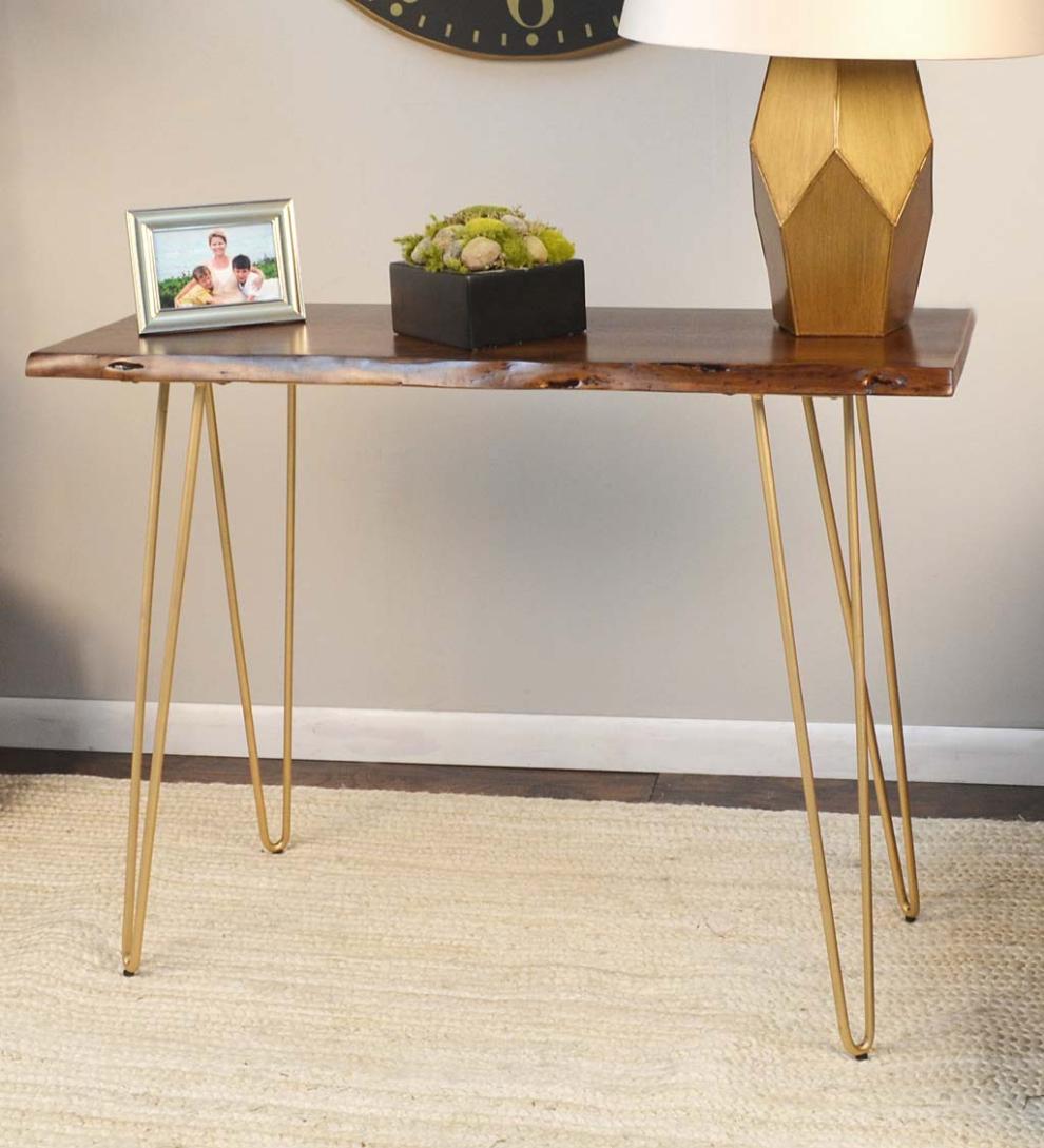 Plow & Hearth Accent Tables Indoor Living Live Edge Acacia Wood Console Table With Hairpin Legs - Black