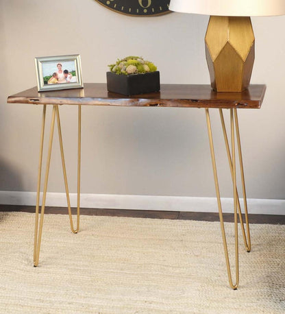 Plow & Hearth Accent Tables Indoor Living Live Edge Acacia Wood Console Table With Hairpin Legs - Black