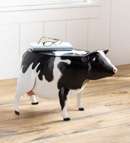 Plow & Hearth Accent Tables Indoor Living Metal Cow Accent Table With Storage Compartment