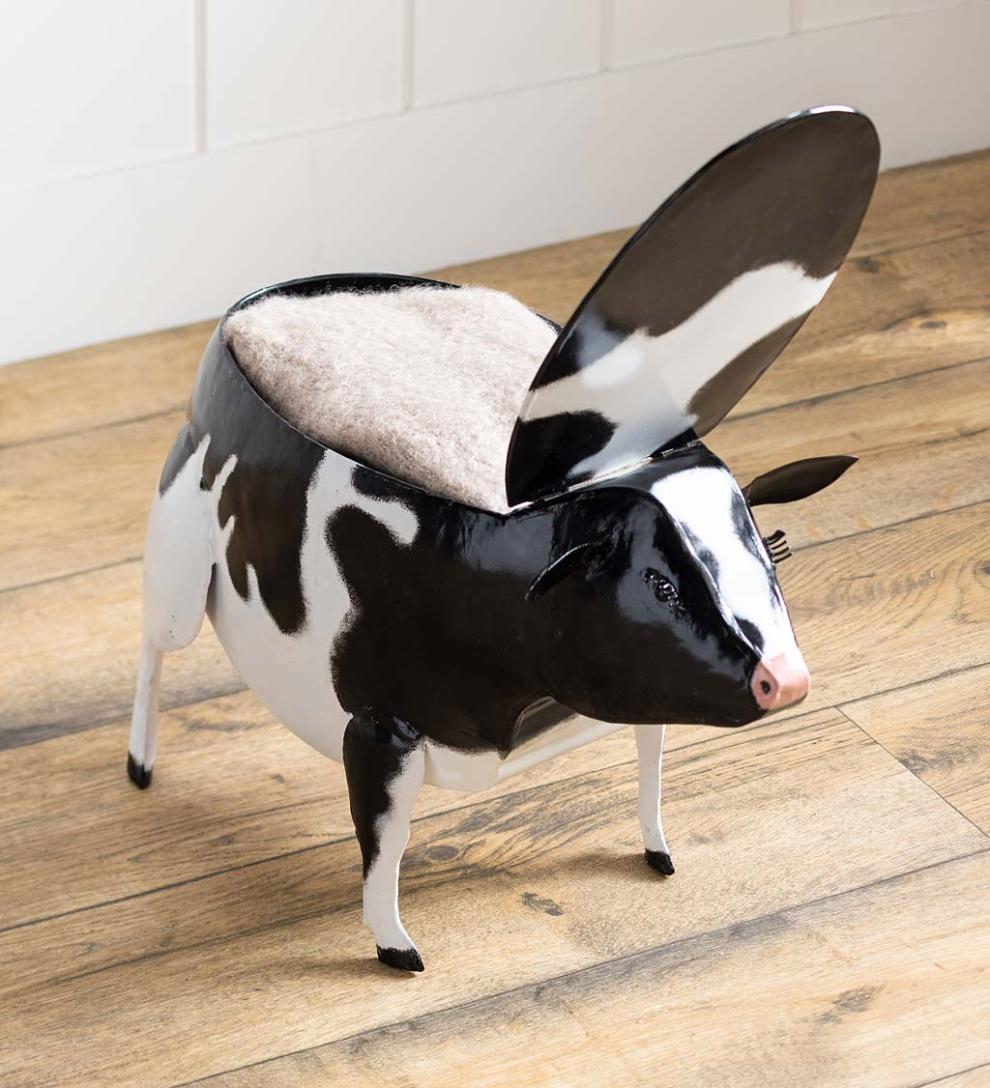 Plow & Hearth Accent Tables Indoor Living Metal Cow Accent Table With Storage Compartment