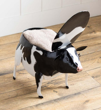 Plow & Hearth Accent Tables Indoor Living Metal Cow Accent Table With Storage Compartment